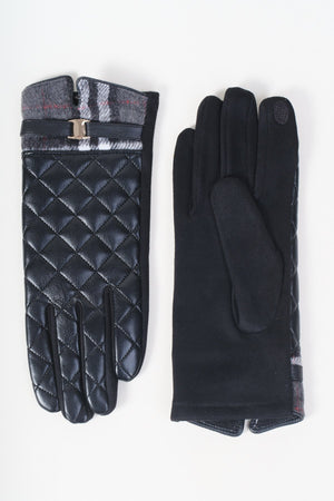 Carraig Donn Black Faux Leather Check Trim Quilted Gloves