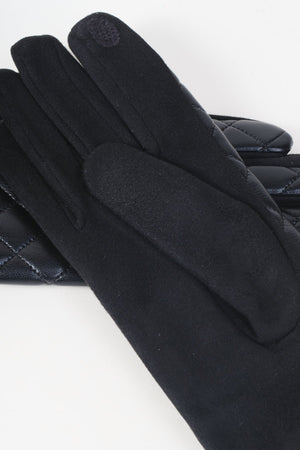 Carraig Donn Black Faux Leather Check Trim Quilted Gloves