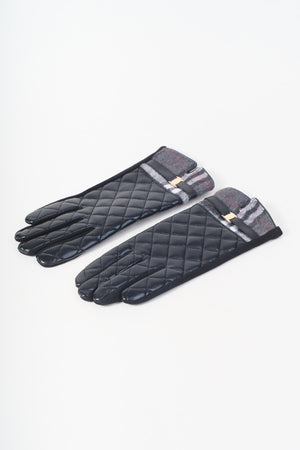 Carraig Donn Black Faux Leather Check Trim Quilted Gloves