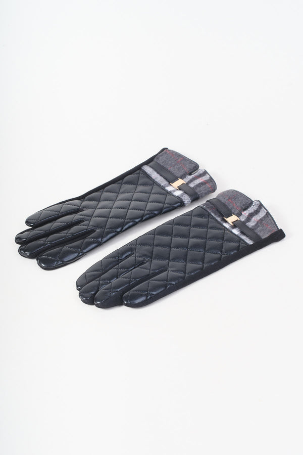 Carraig Donn Black Faux Leather Check Trim Quilted Gloves