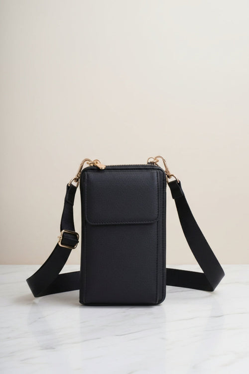 Black Faux Leather Crossbody Phone Bag