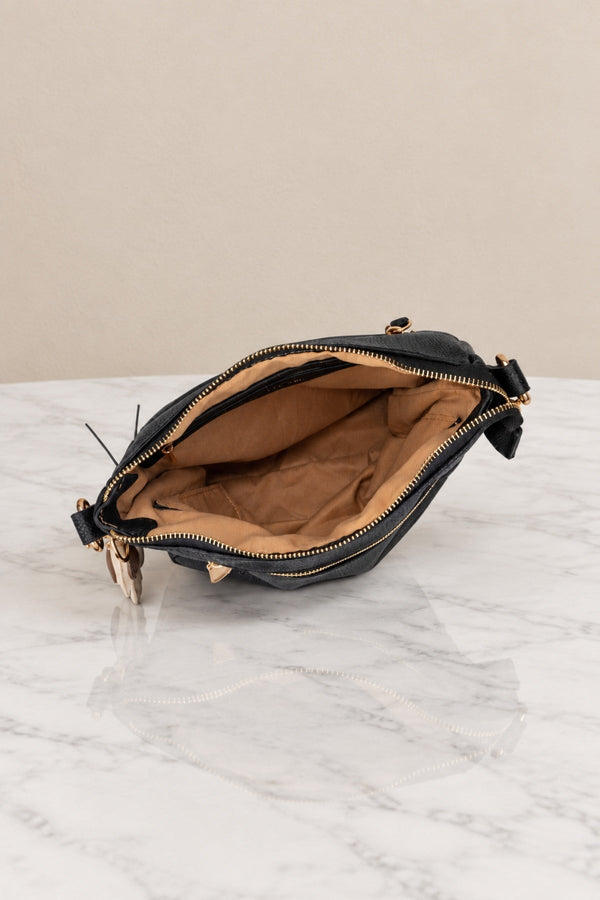 Carraig Donn Black Faux Leather Dog Bag Charm Crossbody Bag