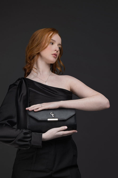 Black Faux Leather Envelope Clutch Bag
