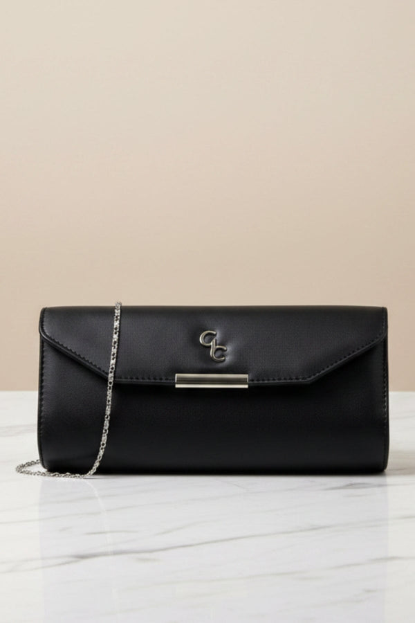 Carraig Donn Black Faux Leather Envelope Clutch Bag