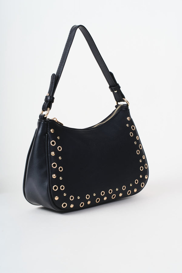 Carraig Donn Black Faux Leather Eyelet & Stud Shoulder Bag