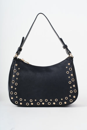 Carraig Donn Black Faux Leather Eyelet & Stud Shoulder Bag