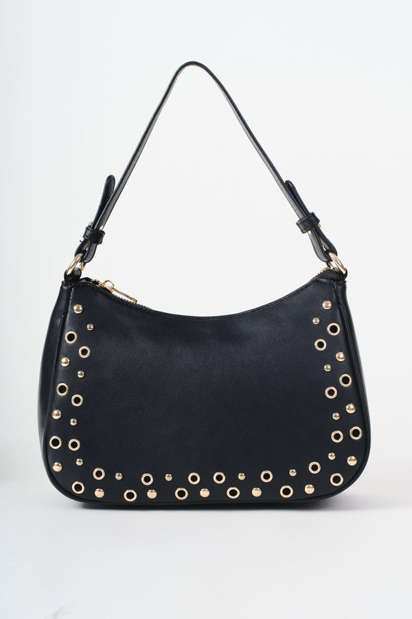 Carraig Donn Black Faux Leather Eyelet & Stud Shoulder Bag