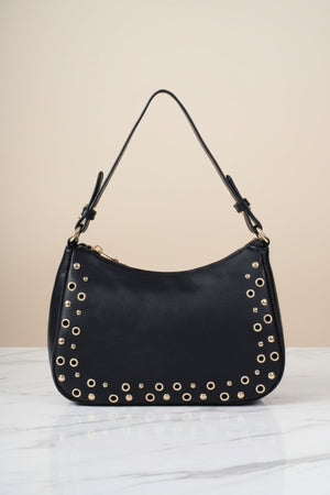 Carraig Donn Black Faux Leather Eyelet & Stud Shoulder Bag