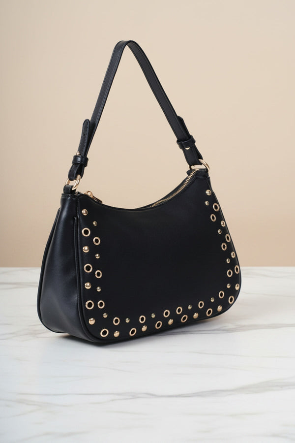 Carraig Donn Black Faux Leather Eyelet & Stud Shoulder Bag