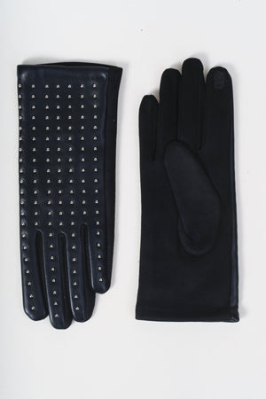 Carraig Donn Black Faux Leather Front Silver Stud Detail Gloves
