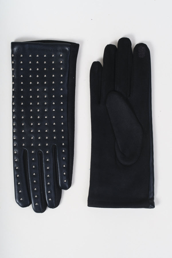 Carraig Donn Black Faux Leather Front Silver Stud Detail Gloves