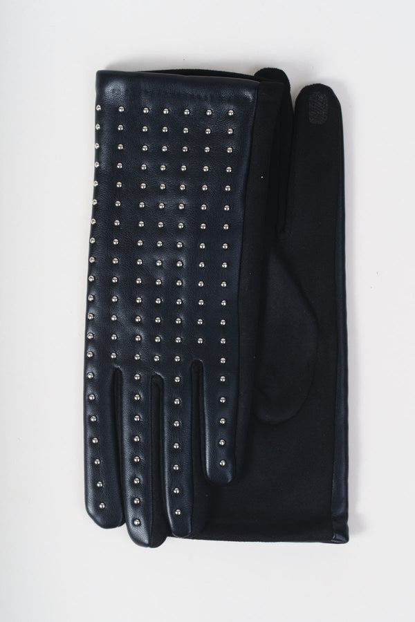 Carraig Donn Black Faux Leather Front Silver Stud Detail Gloves