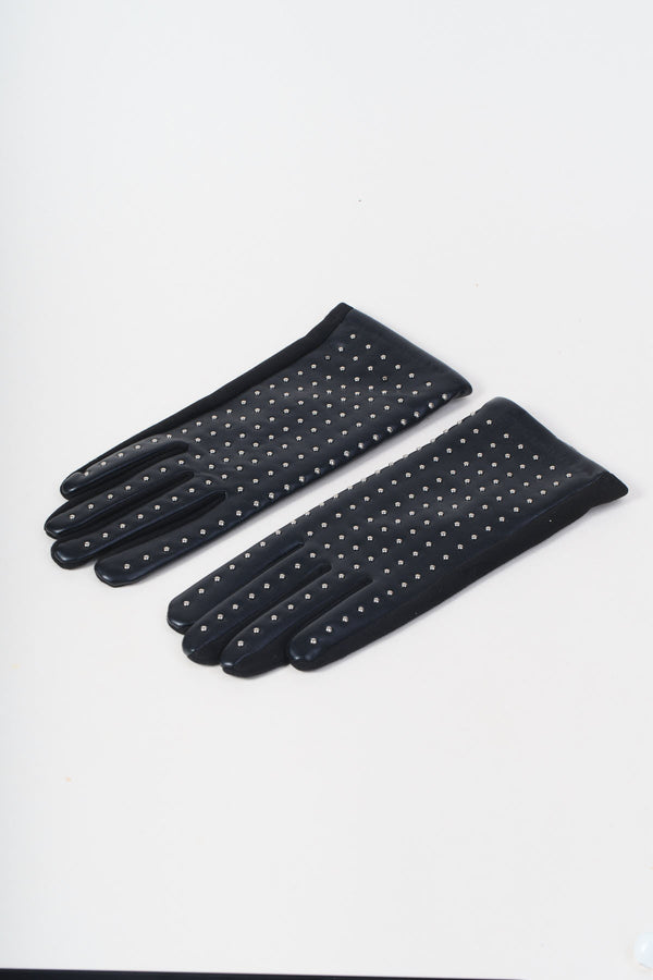 Carraig Donn Black Faux Leather Front Silver Stud Detail Gloves