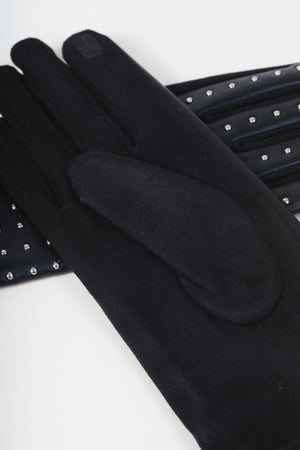 Carraig Donn Black Faux Leather Front Silver Stud Detail Gloves