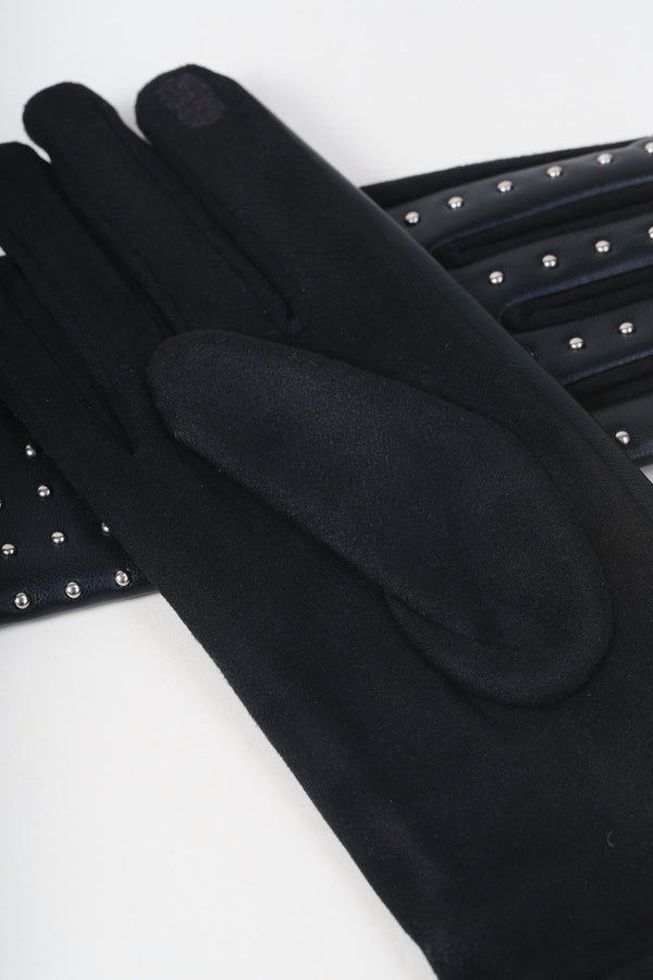 Carraig Donn Black Faux Leather Front Silver Stud Detail Gloves