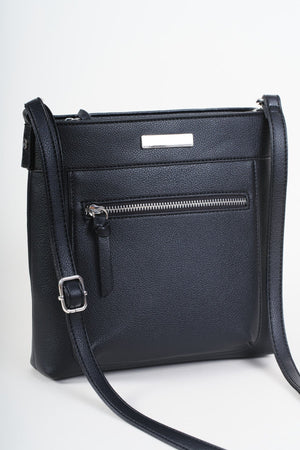 Carraig Donn Black Faux Leather Front Zip Pocket Classic Crossbody Bag