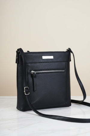 Carraig Donn Black Faux Leather Front Zip Pocket Classic Crossbody Bag