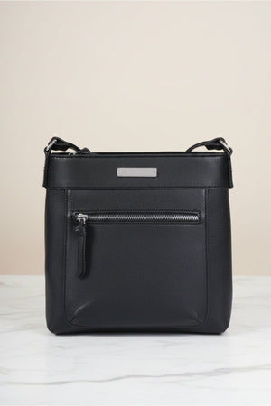 Carraig Donn Black Faux Leather Front Zip Pocket Classic Crossbody Bag