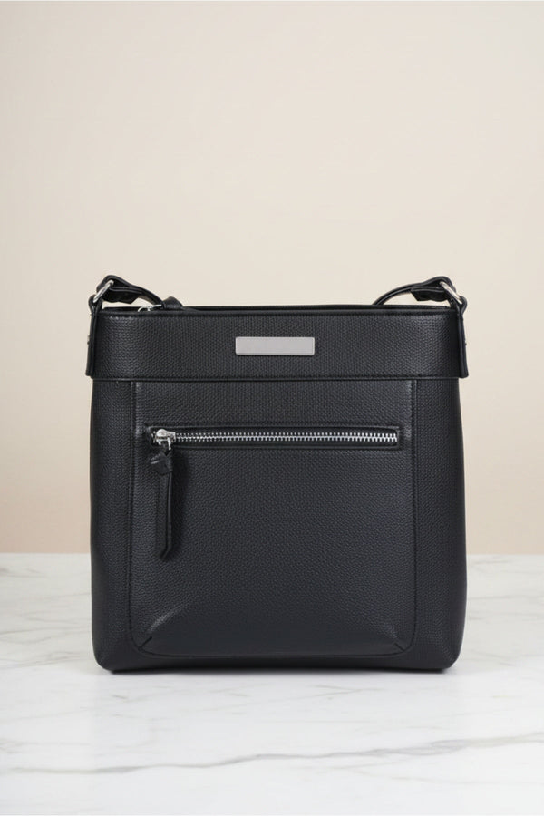 Carraig Donn Black Faux Leather Front Zip Pocket Classic Crossbody Bag