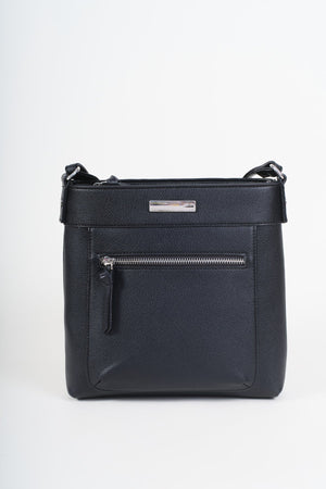 Carraig Donn Black Faux Leather Front Zip Pocket Classic Crossbody Bag