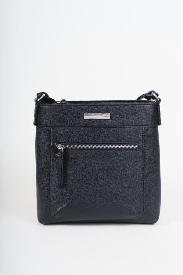 Carraig Donn Black Faux Leather Front Zip Pocket Classic Crossbody Bag