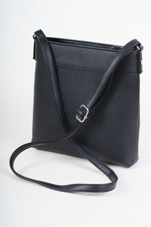 Carraig Donn Black Faux Leather Front Zip Pocket Classic Crossbody Bag