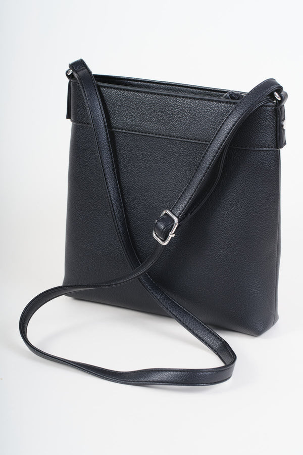 Carraig Donn Black Faux Leather Front Zip Pocket Classic Crossbody Bag