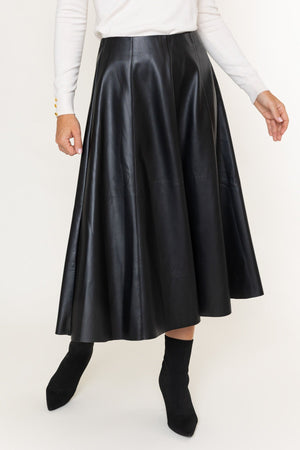 Carraig Donn Black Faux Leather High Waisted A-Line Midi Skirt