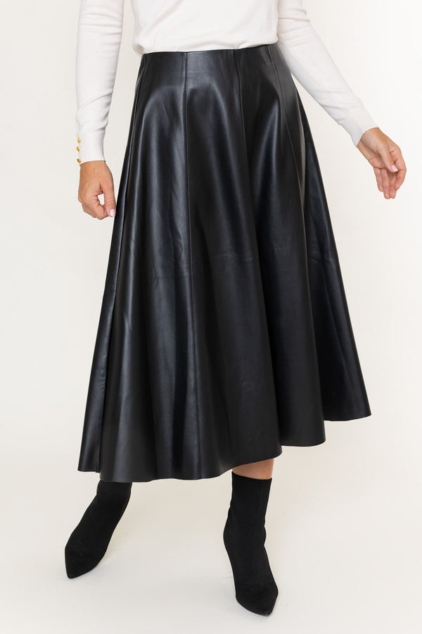 Carraig Donn Black Faux Leather High Waisted A-Line Midi Skirt