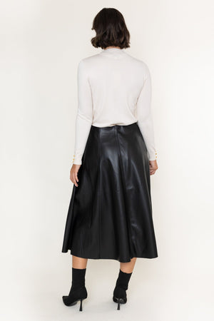 Carraig Donn Black Faux Leather High Waisted A-Line Midi Skirt