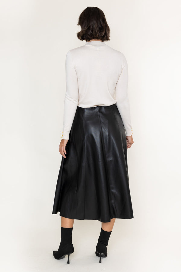 Carraig Donn Black Faux Leather High Waisted A-Line Midi Skirt