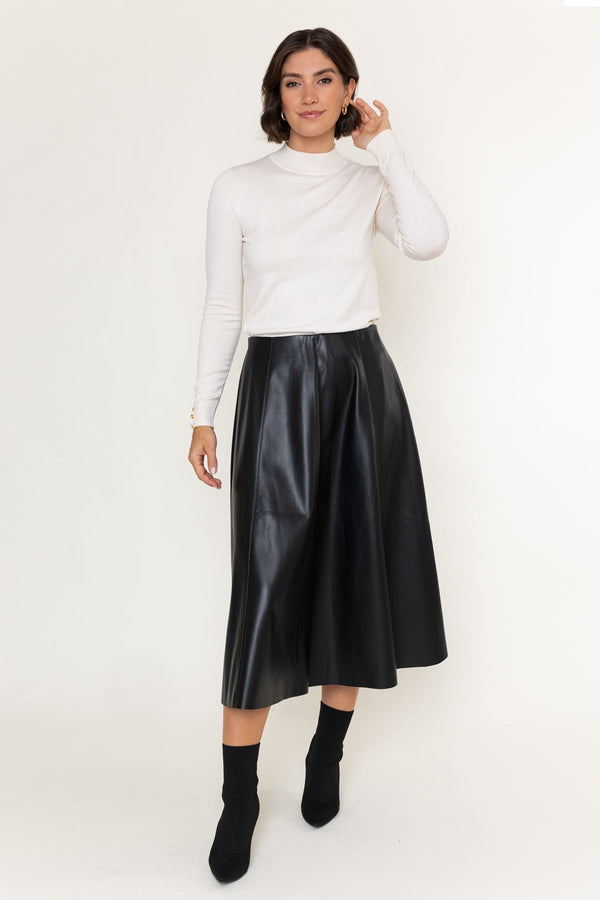 Carraig Donn Black Faux Leather High Waisted A-Line Midi Skirt