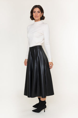 Carraig Donn Black Faux Leather High Waisted A-Line Midi Skirt