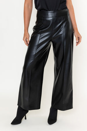 Carraig Donn Black Faux Leather High Waisted Wide Leg Trousers