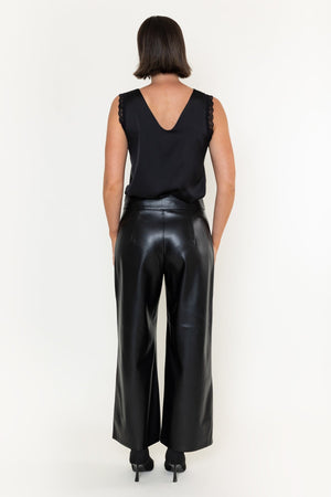 Carraig Donn Black Faux Leather High Waisted Wide Leg Trousers