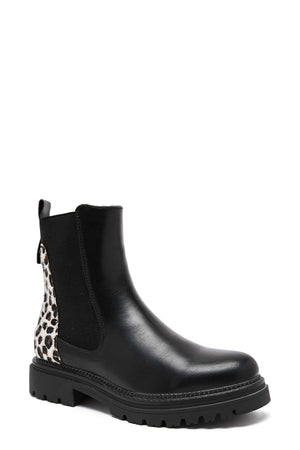Carraig Donn Black Faux Leather Leopard Print Chelsea Ankle Boots