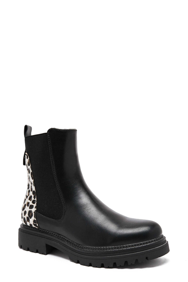 Carraig Donn Black Faux Leather Leopard Print Chelsea Ankle Boots