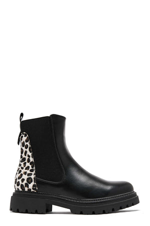 Carraig Donn Black Faux Leather Leopard Print Chelsea Ankle Boots