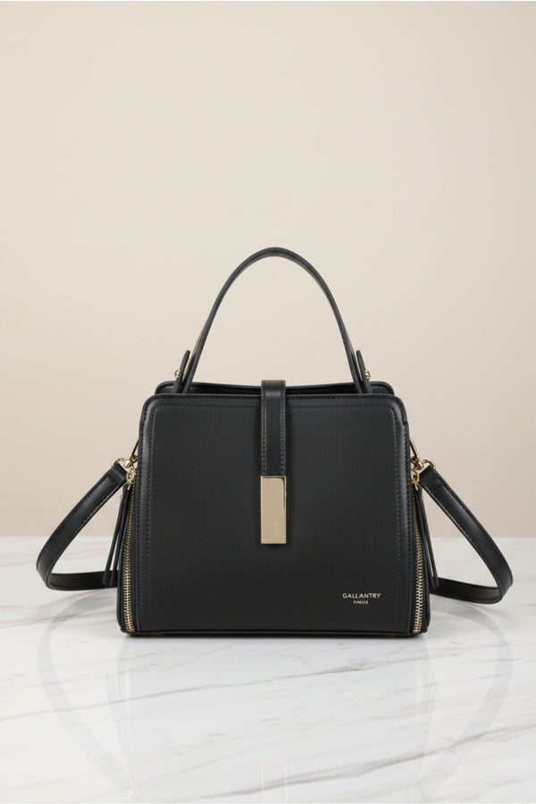Carraig Donn Black Faux Leather Metal Detail Top Handle Tote Bag