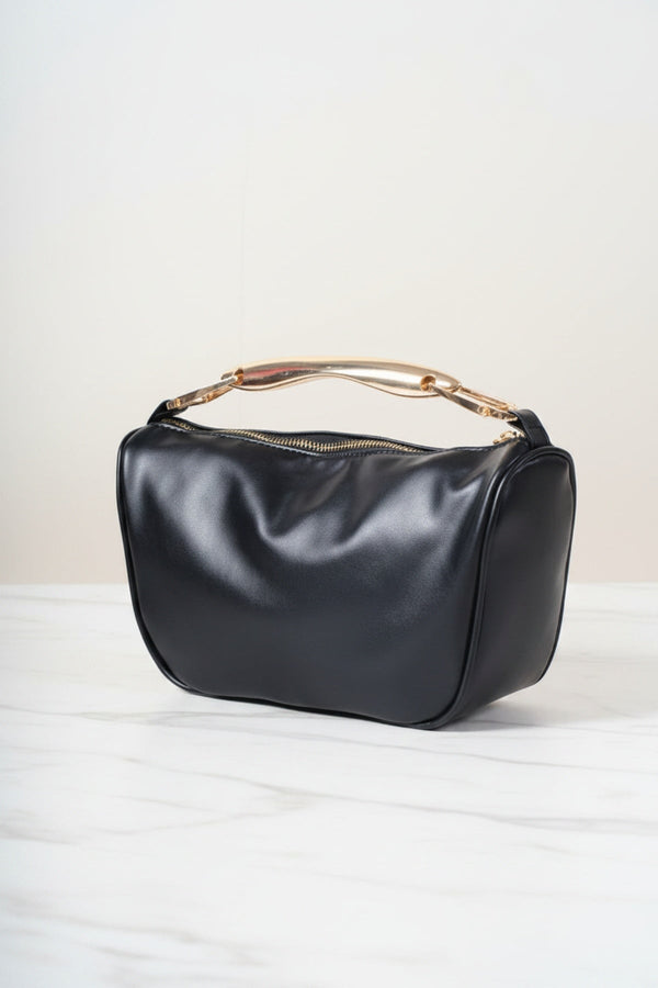 Carraig Donn Black Faux Leather Metal Top Handle Bag