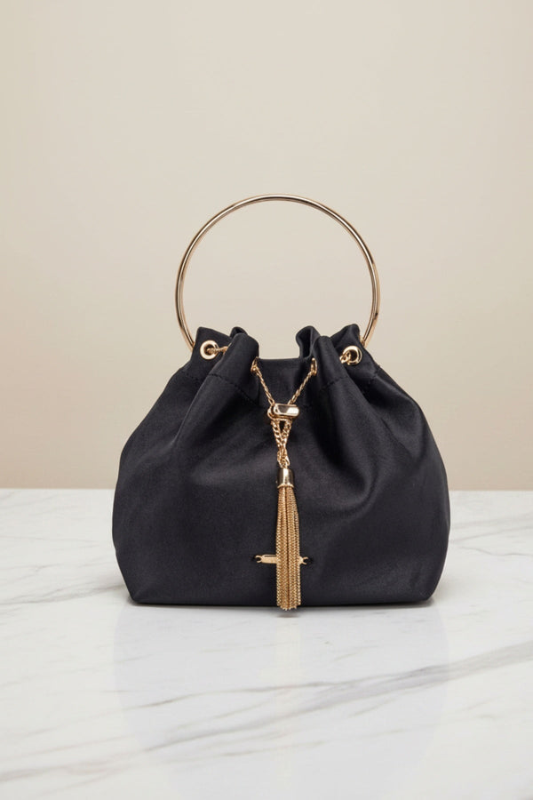 Carraig Donn Black Faux Leather Ring Handle Bucket Bag