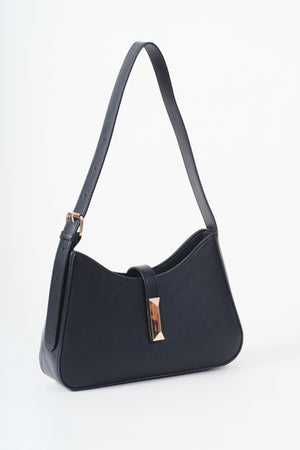 Carraig Donn Black Faux Leather Square Metal Buckle Detail Shoulder Bag