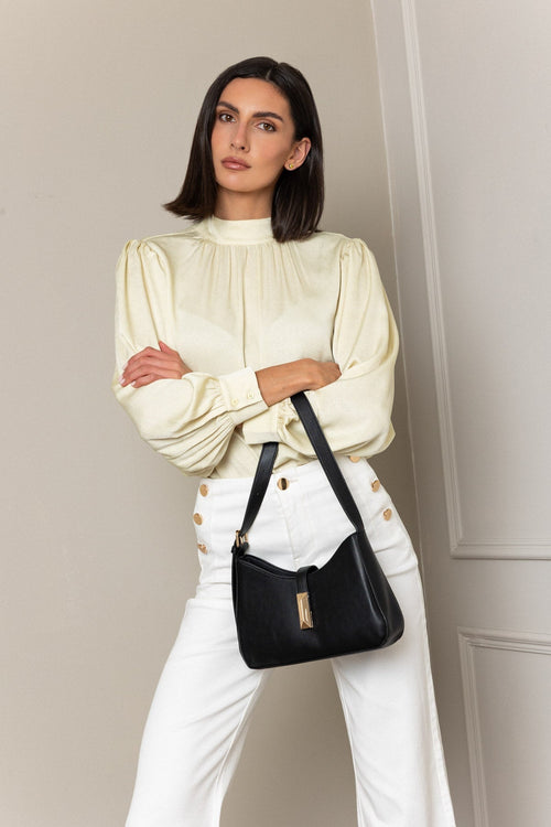 Carraig Donn Black Faux Leather Square Metal Buckle Detail Shoulder Bag