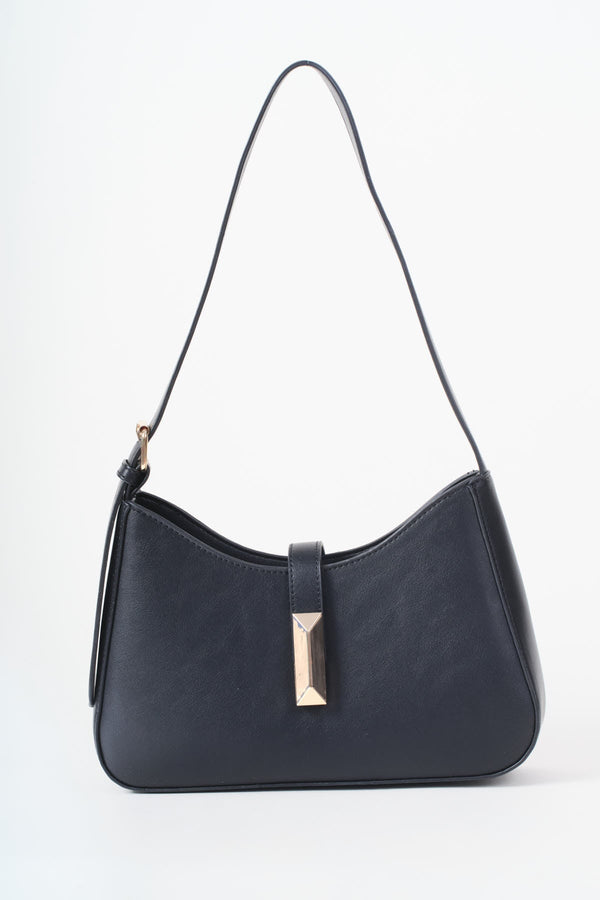 Carraig Donn Black Faux Leather Square Metal Buckle Detail Shoulder Bag