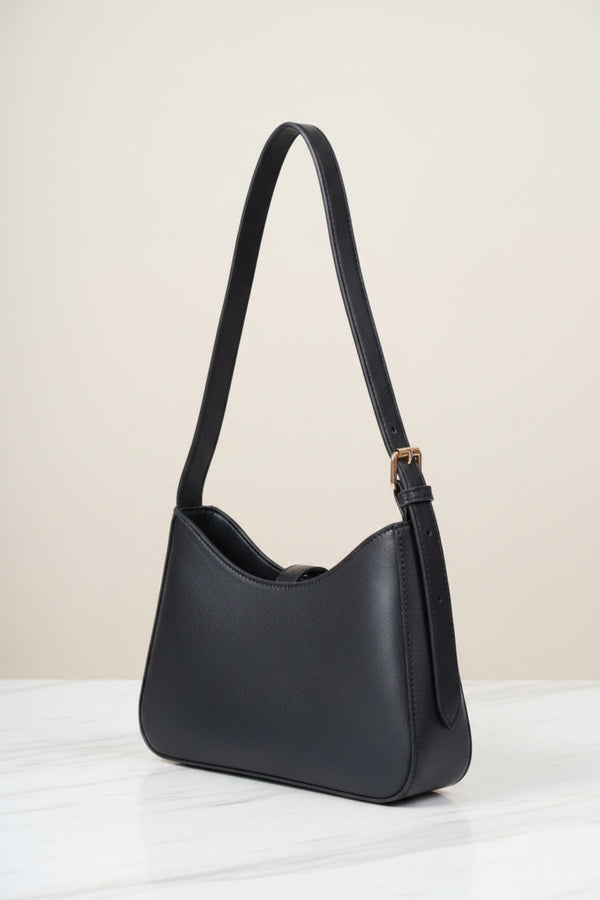 Carraig Donn Black Faux Leather Square Metal Buckle Detail Shoulder Bag