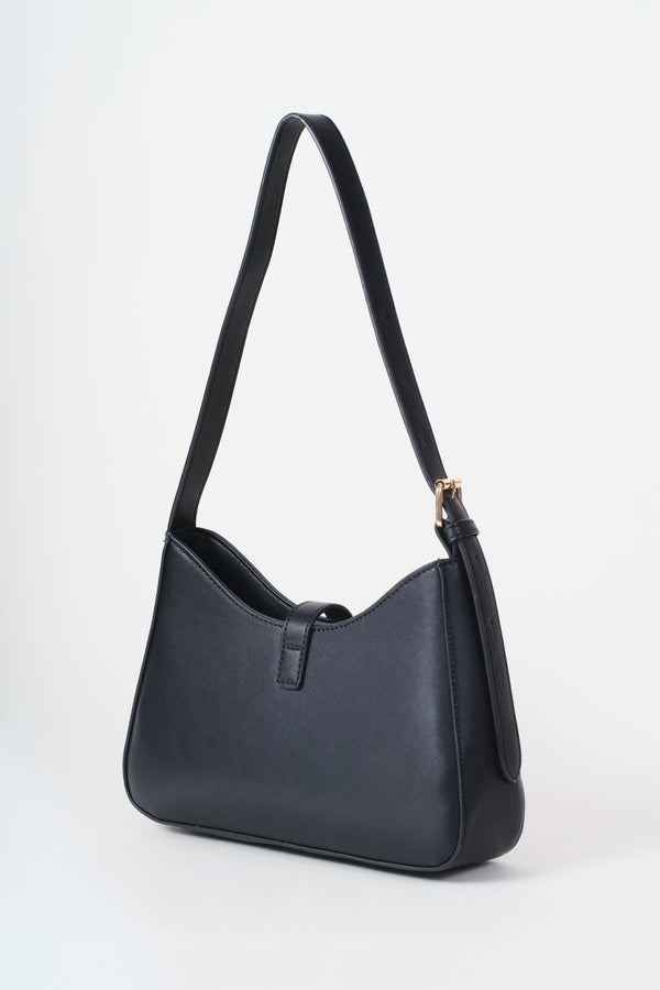 Carraig Donn Black Faux Leather Square Metal Buckle Detail Shoulder Bag