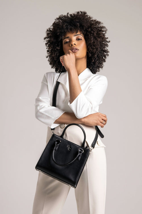 Black Faux Leather Square Shoulder Bag