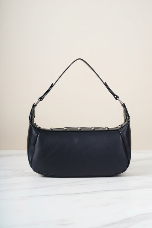 Black Faux Leather Stud Detail Shoulder Bag