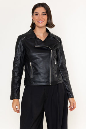 Carraig Donn Black Faux Leather Zip Biker Jacket
