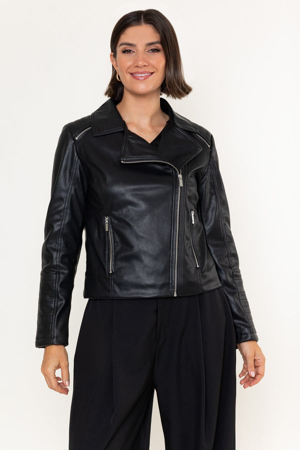 Carraig Donn Black Faux Leather Zip Biker Jacket